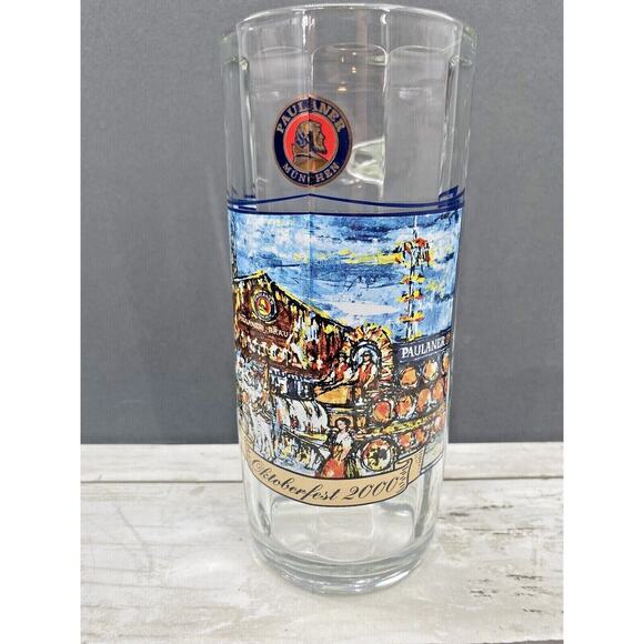 2000 Oktoberfest Paulaner Munchen Heavy Glass Ribbed Beer Colorful Mug Stein - Picture 1 of 10